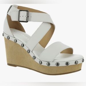 Very Volatile White Leather Studded Strappy Wedge Sandals Size 10 Boho Biker